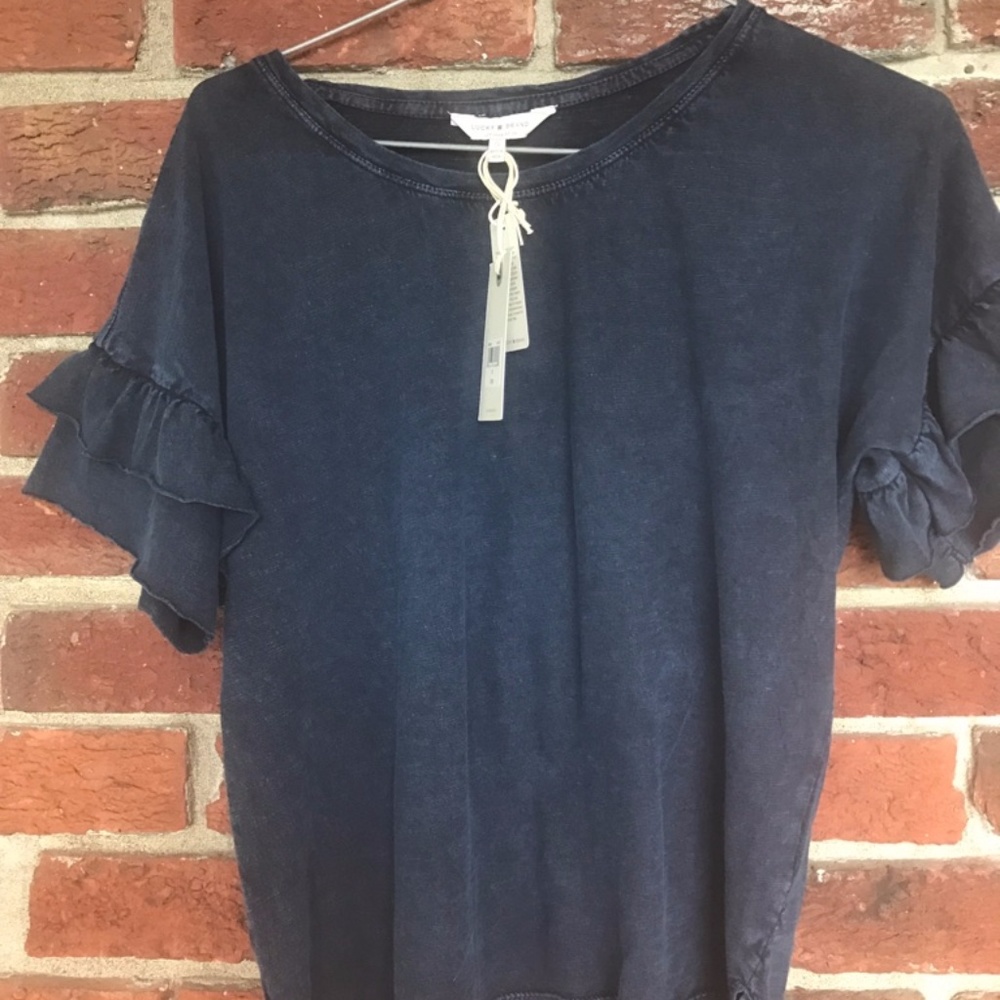 NWT Navy Blue Lucky Brand Ruffle T-Shirt